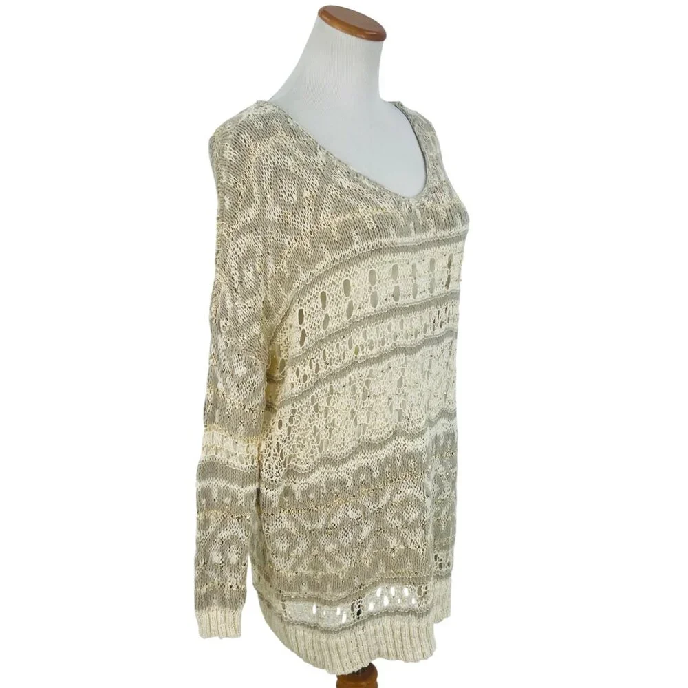 RARE NWT Free People Ivory Metallic Shimmer Slouchy On-Off Shoulder Knit Sweater